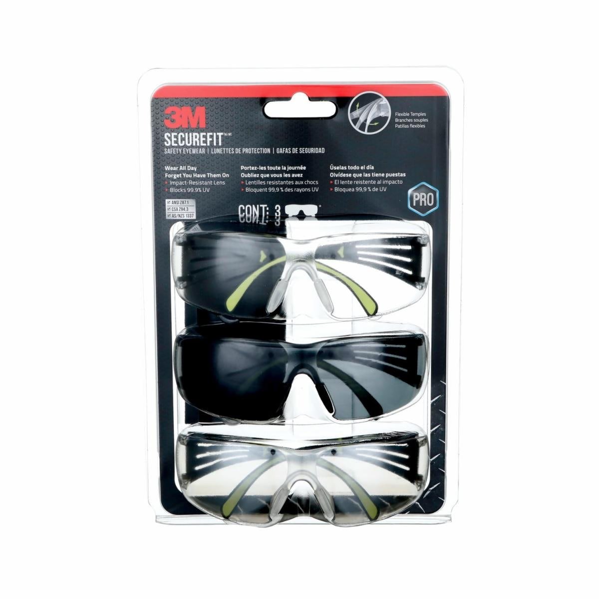 3M SecureFit 400 anti-fog safety glasses, 3-pack